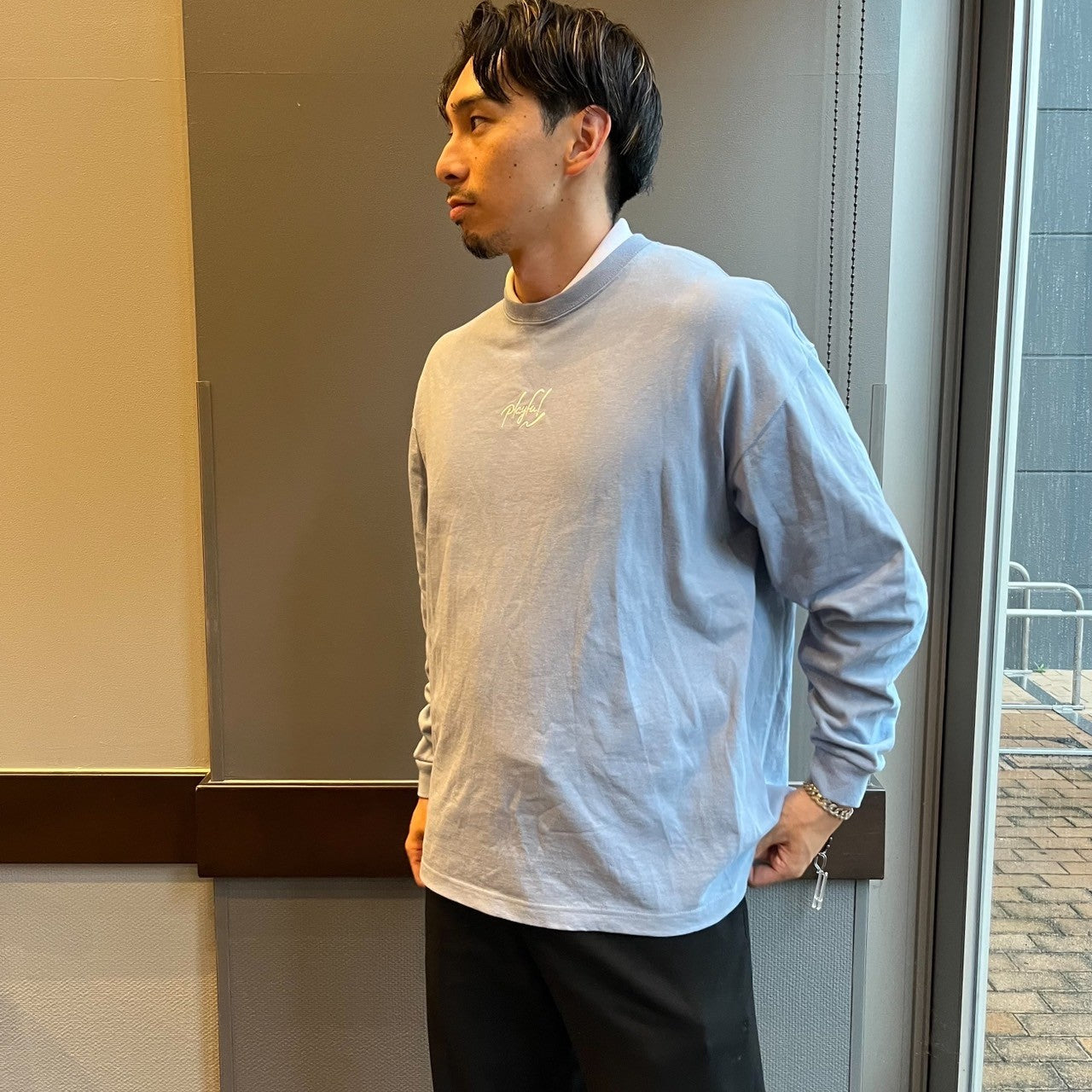 Playful Basic City Long TEE 【acid blue】刺繍タイプ